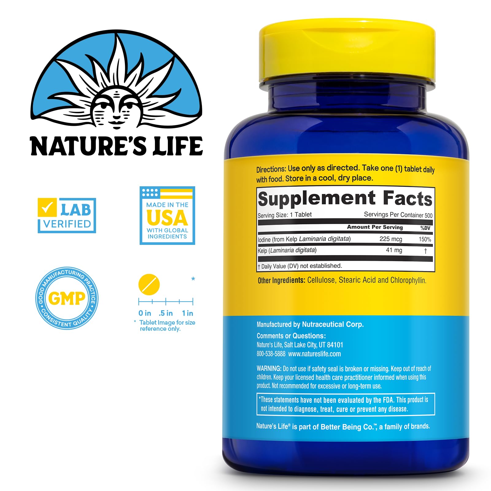 Nature's Life Kelp Iodine Supplement bottle side view