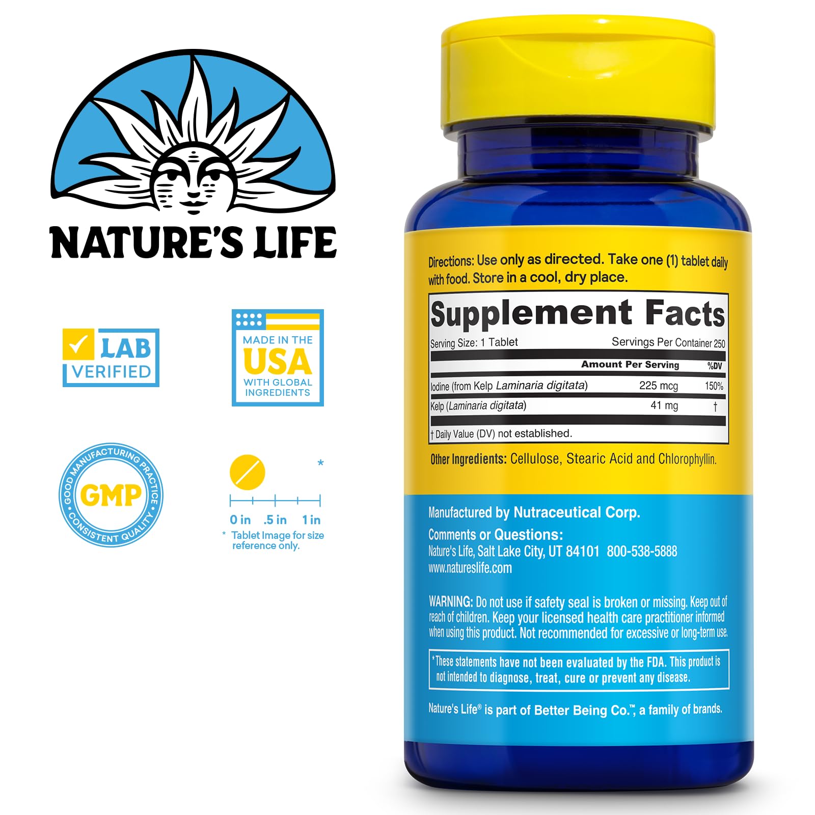 Nature's Life Kelp Tablets 100g side view