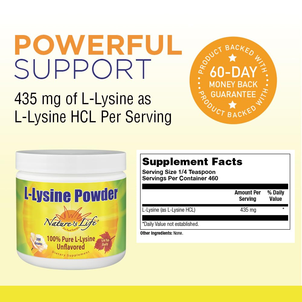 Nature's Life L-Lysine Powder 254g packaging side view