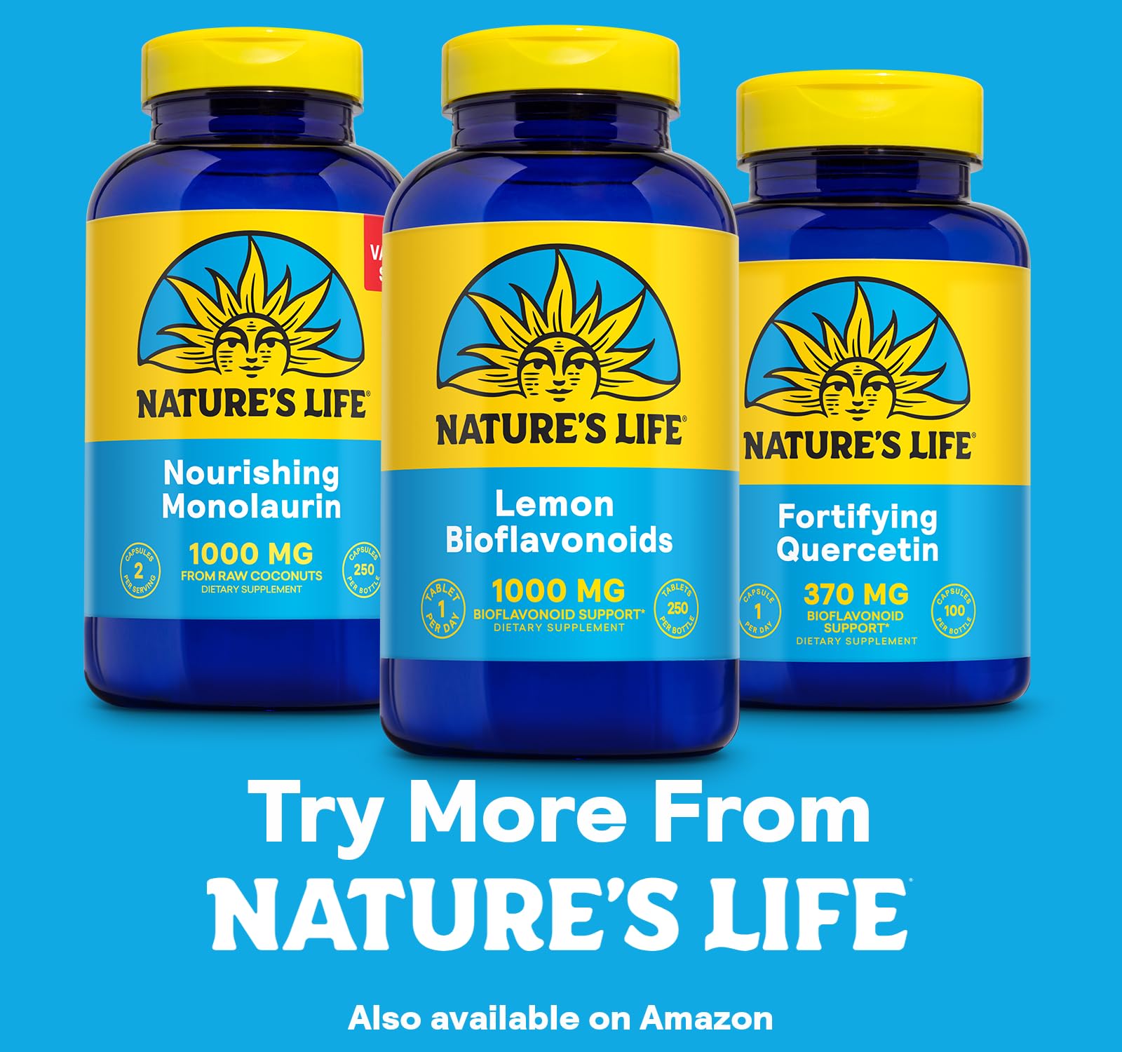 Nature's Life Lemon Bioflavonoids 1000mg supplement on a wooden table