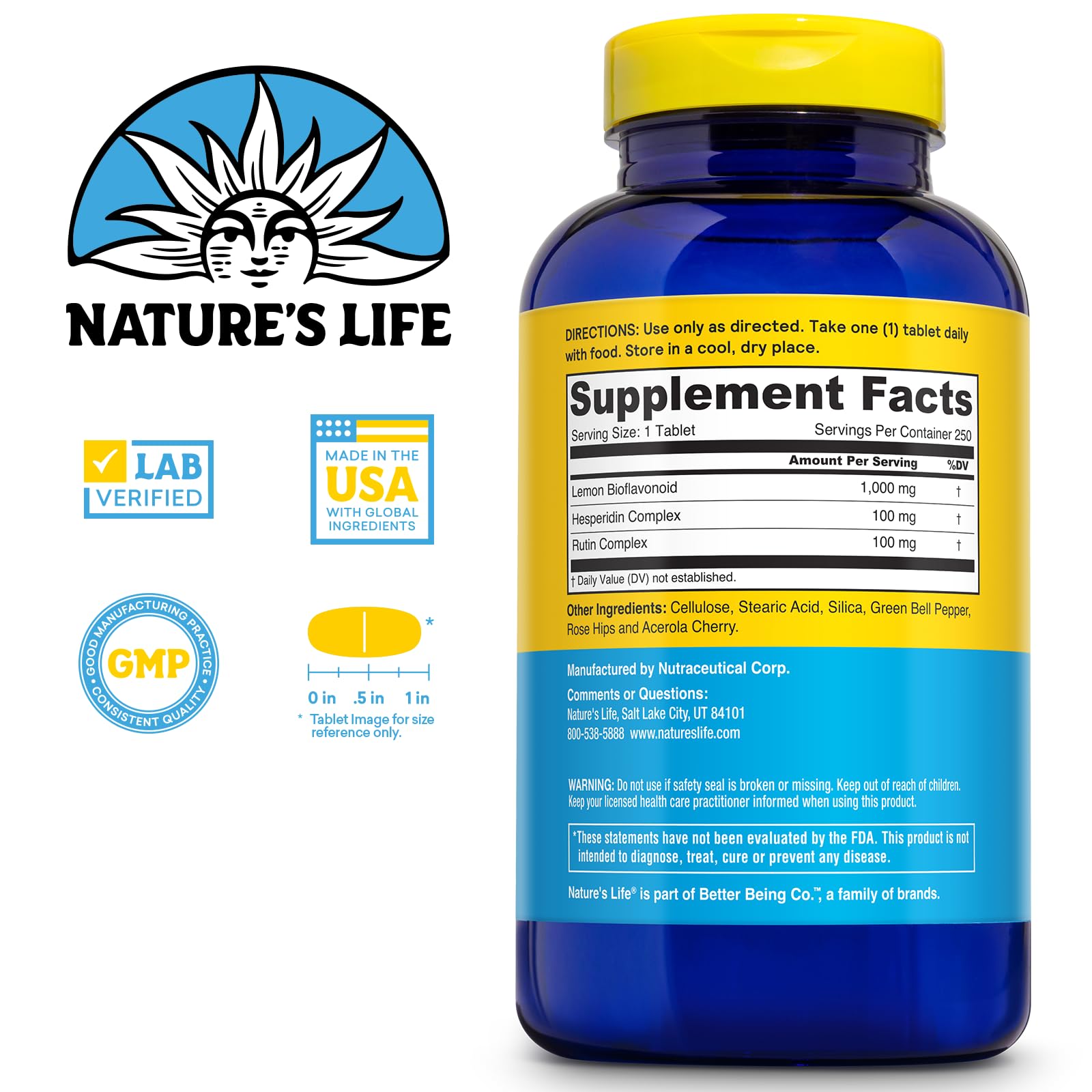Nature's Life Lemon Bioflavonoids 1000mg supplement side view
