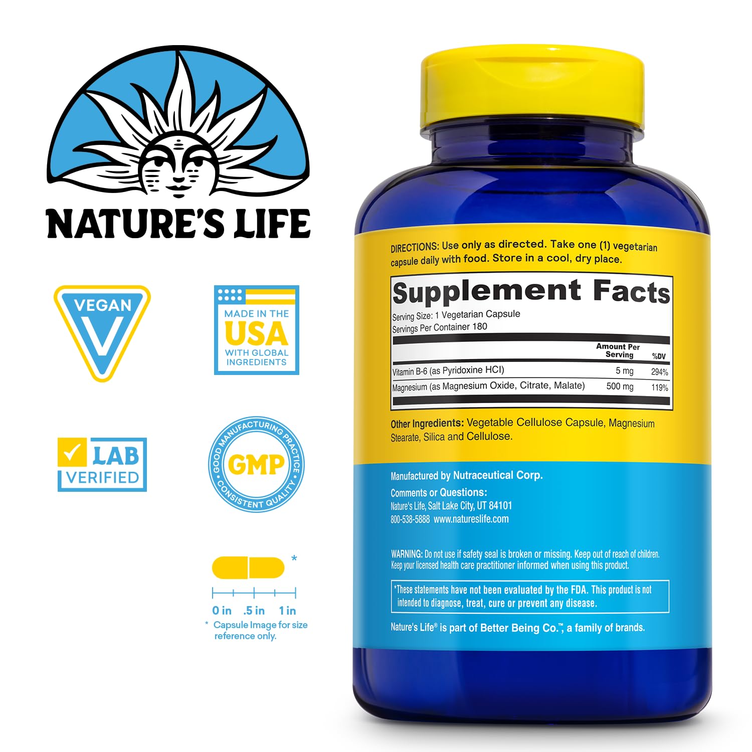 Nature's Life Magnesium 500mg bottle side view