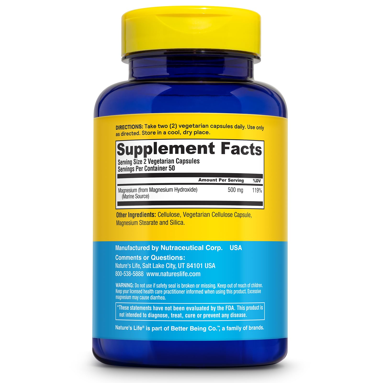 Nature's Life Magnesium Hydroxide capsules bottle side view