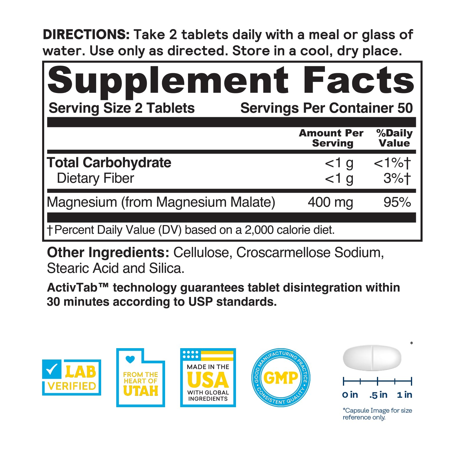 Nature's Life Magnesium Malate 400mg supplement side view