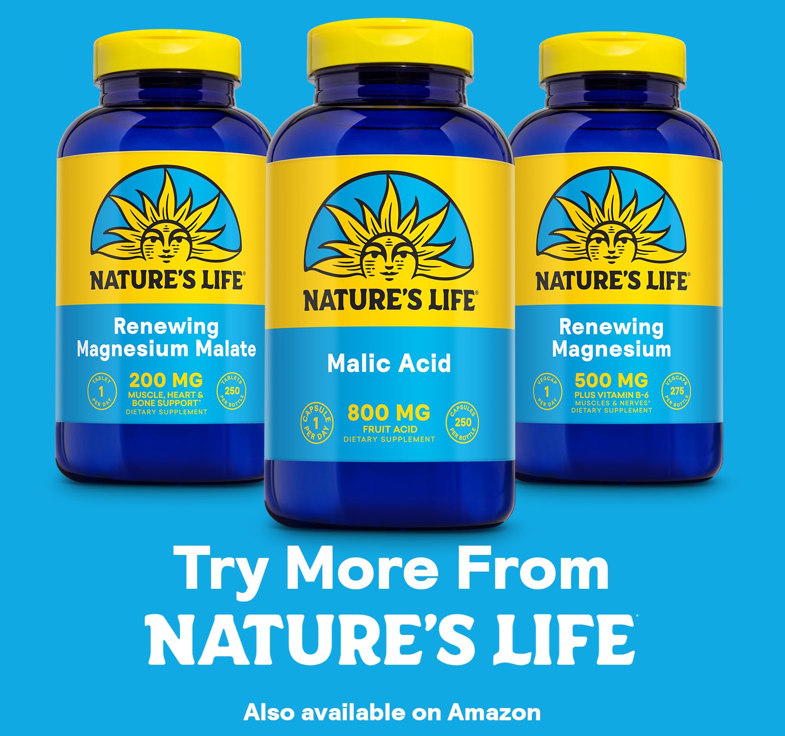 Nature's Life Malic Acid 800mg Multimineral Supplement on a wooden table