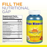 Nature's Life Mega Mineral Supplement 381g back view with ingredients