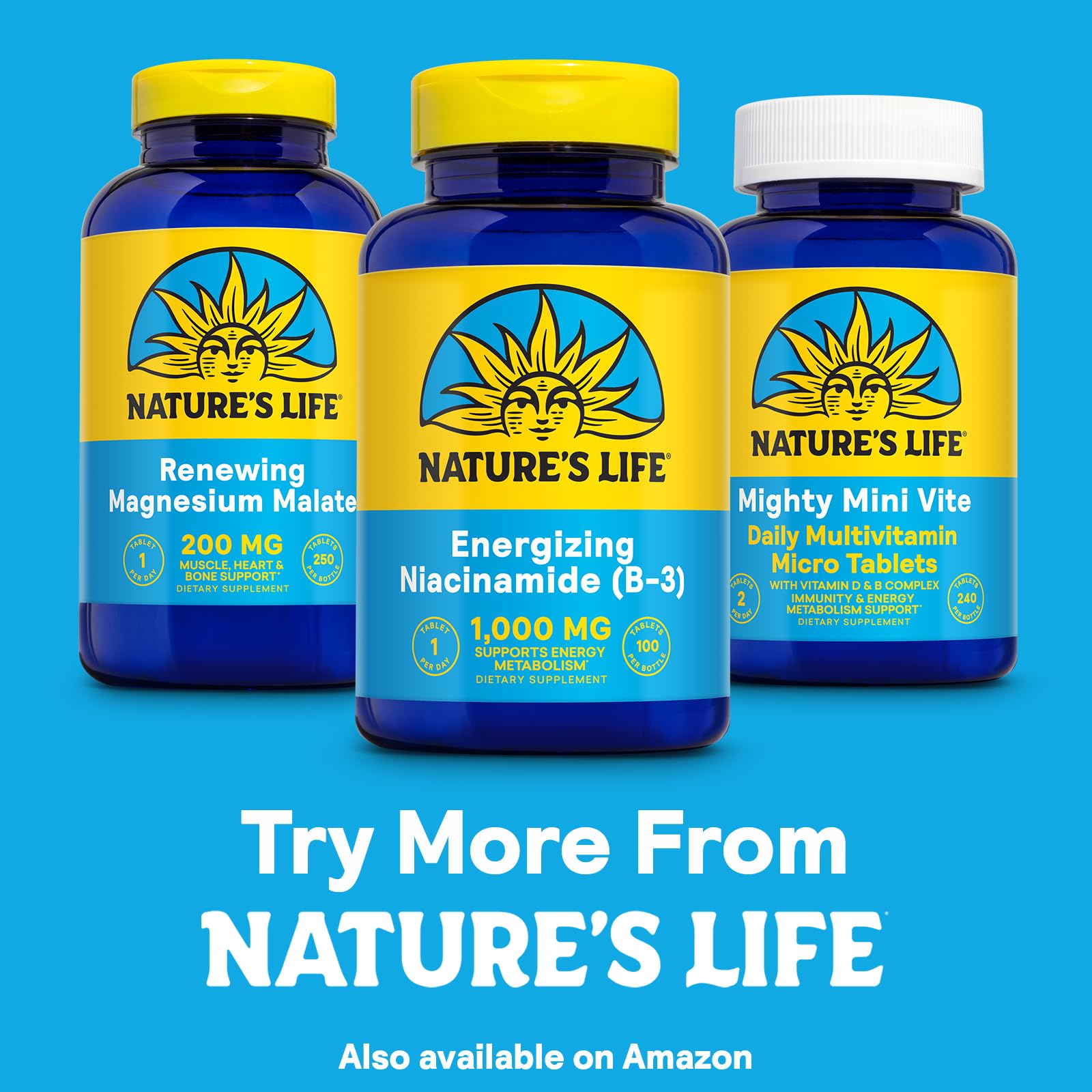 Nature's Life Niacinamide Vitamin B3 100 Tablets on a wooden table