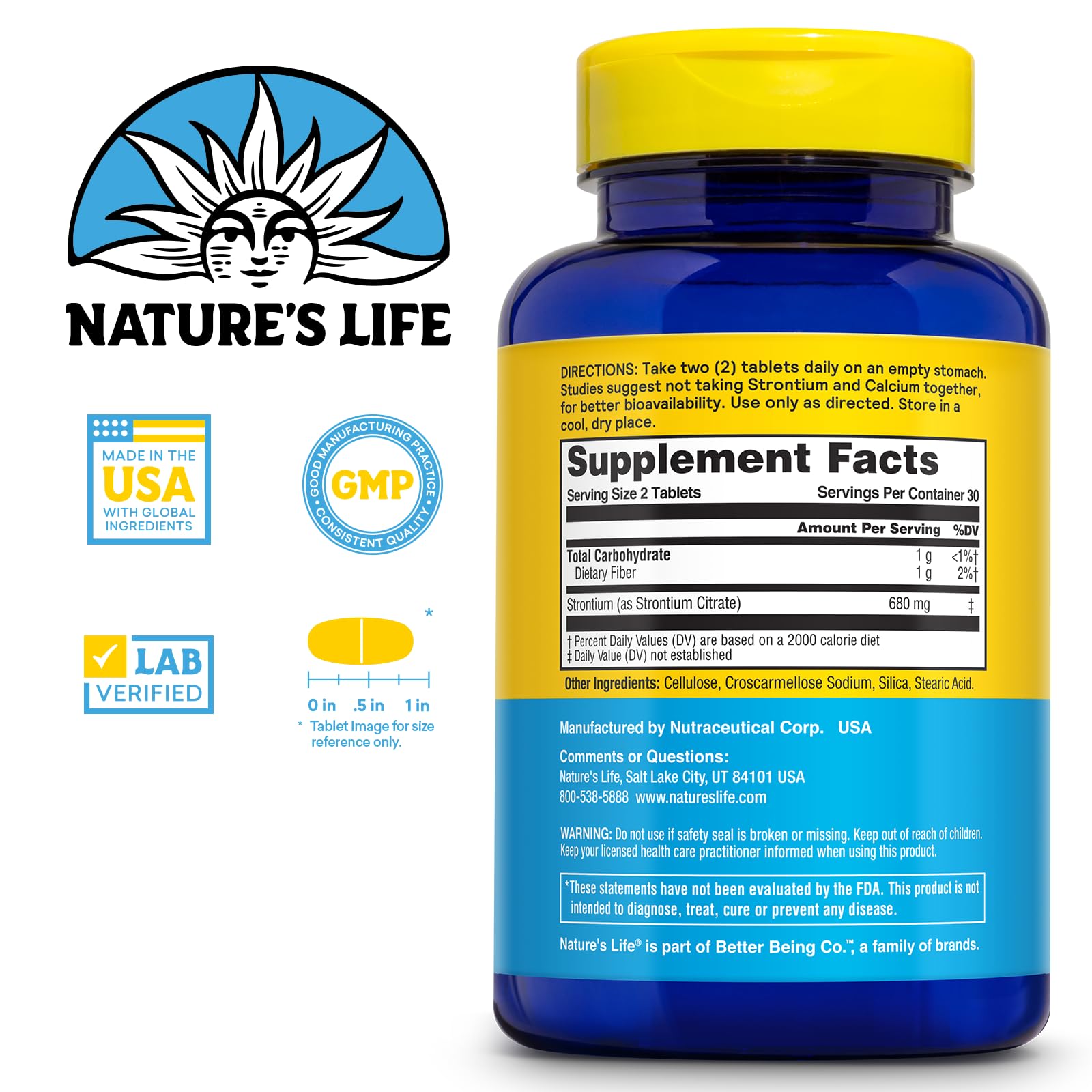 Nature's Life Strontium Citrate Tablets 680mg packaging