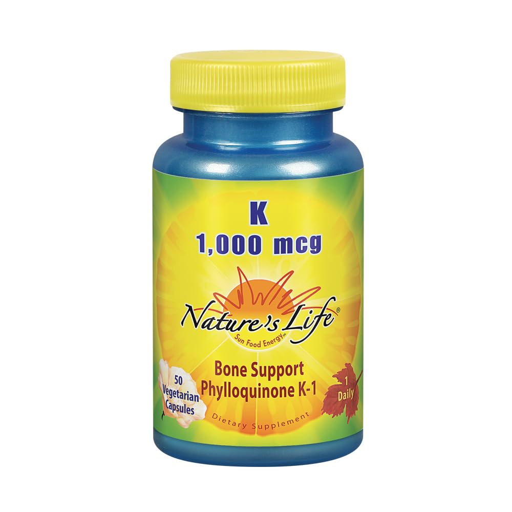 Nature's Life Vitamin K1 1000mcg vegetarian capsules front view