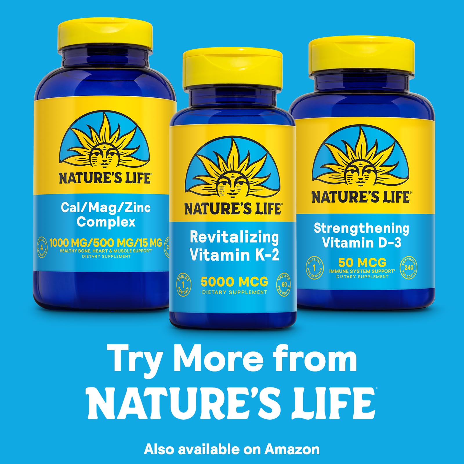 Nature's Life Vitamin K2 Menatetrenone MK4 5000 mcg supplement on a wooden table