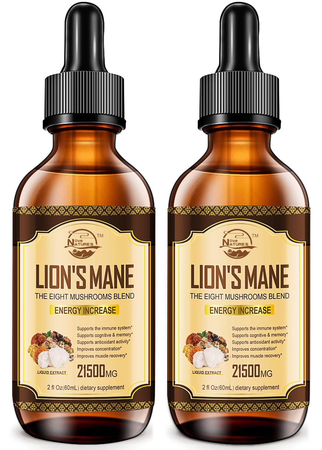 Nature's Live Mushroom Tincture 120ml front view with dropper