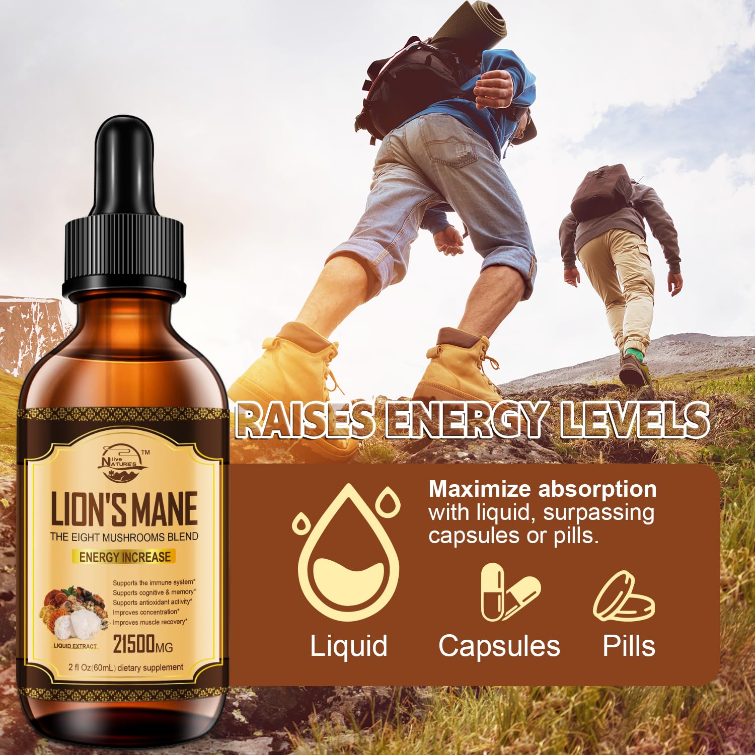 Nature's live Mushroom Tincture 60ml with measuring dropper