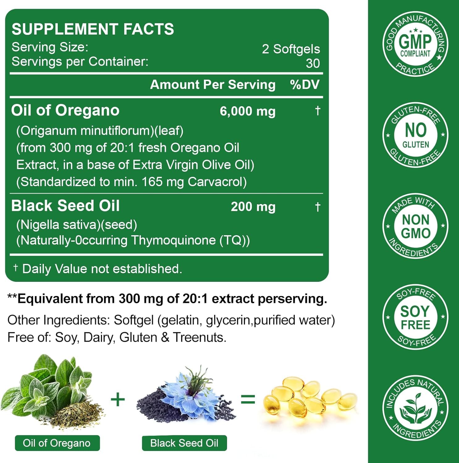 Nature's live Oil of Oregano Softgels with measuring spoon for serving