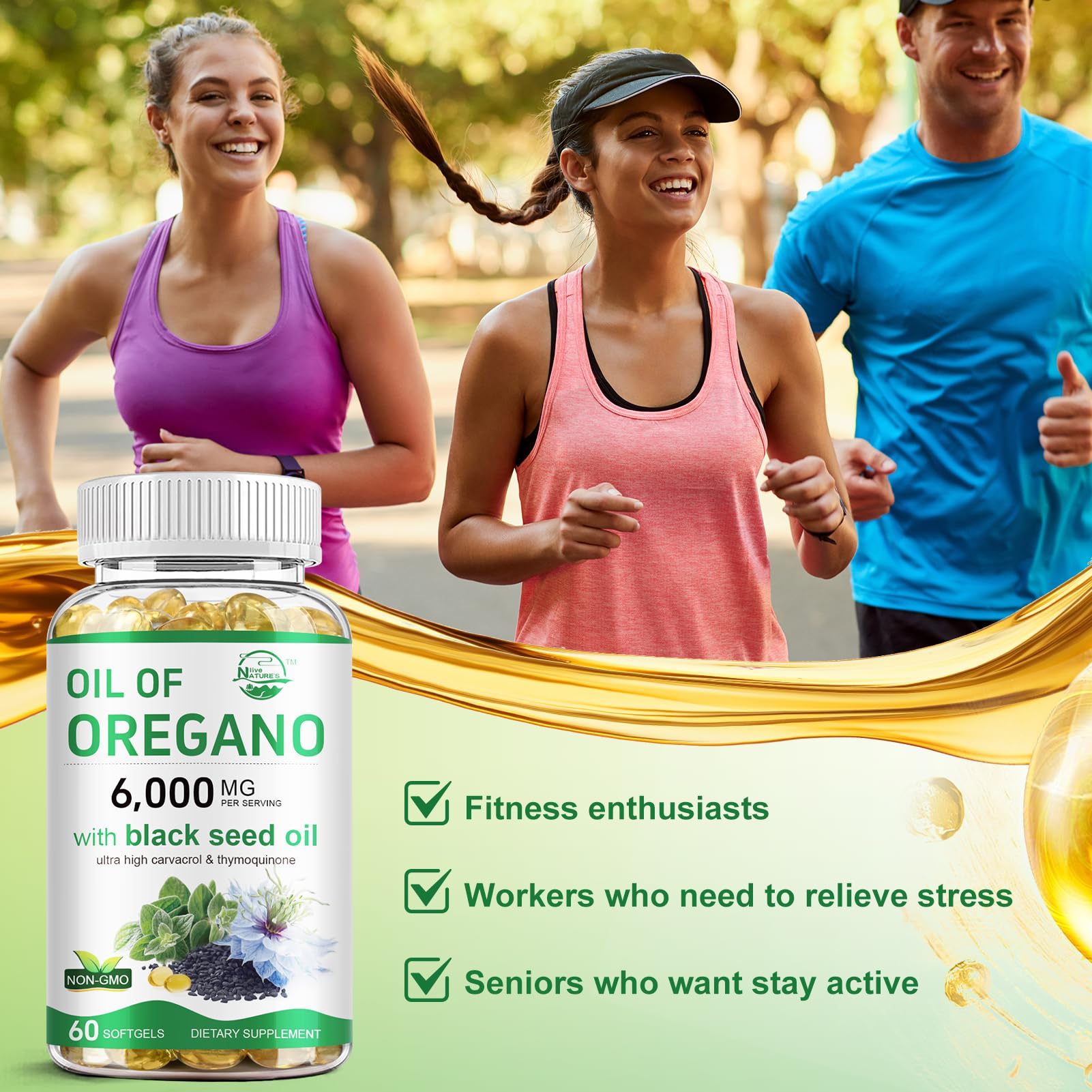 Nature's Live Oregano Oil Softgels packaging details