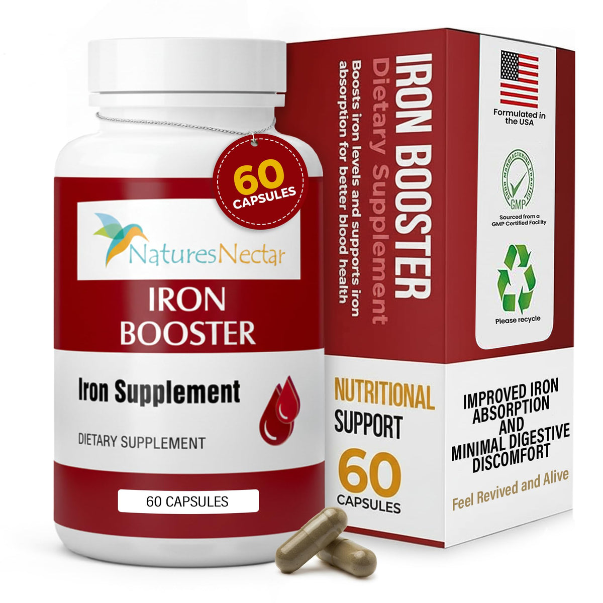 Nature's Nectar Iron Supplement 36g front view with packaging
