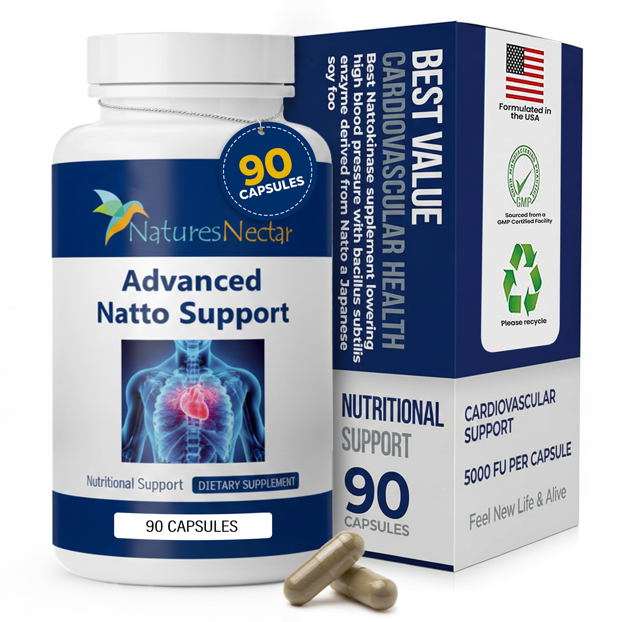 Nature's Nectar Nattokinase Supplement 250mg front view