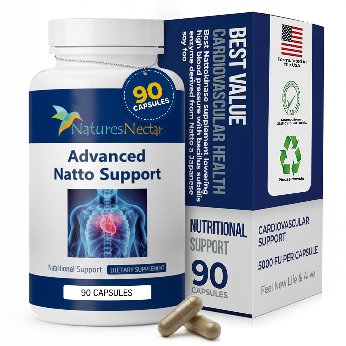 Nature's Nectar Nattokinase Supplement 250mg front view