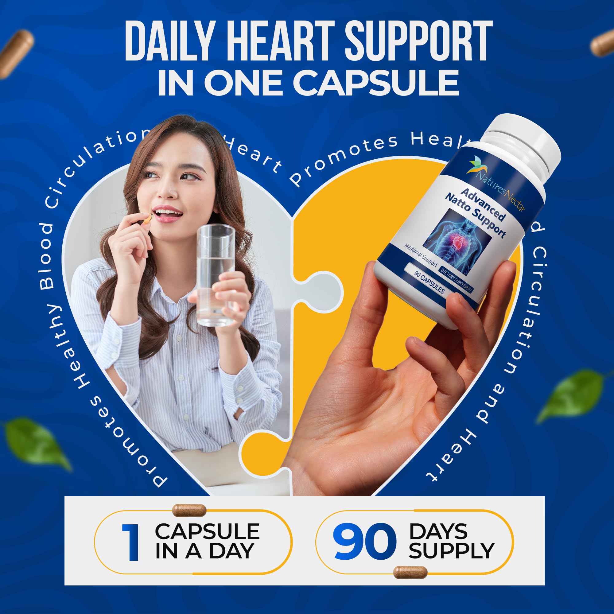 Nature's Nectar Nattokinase Supplement 250mg on a wooden table