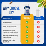 Nature's Nectar Nattokinase Supplement 250mg with measuring spoon