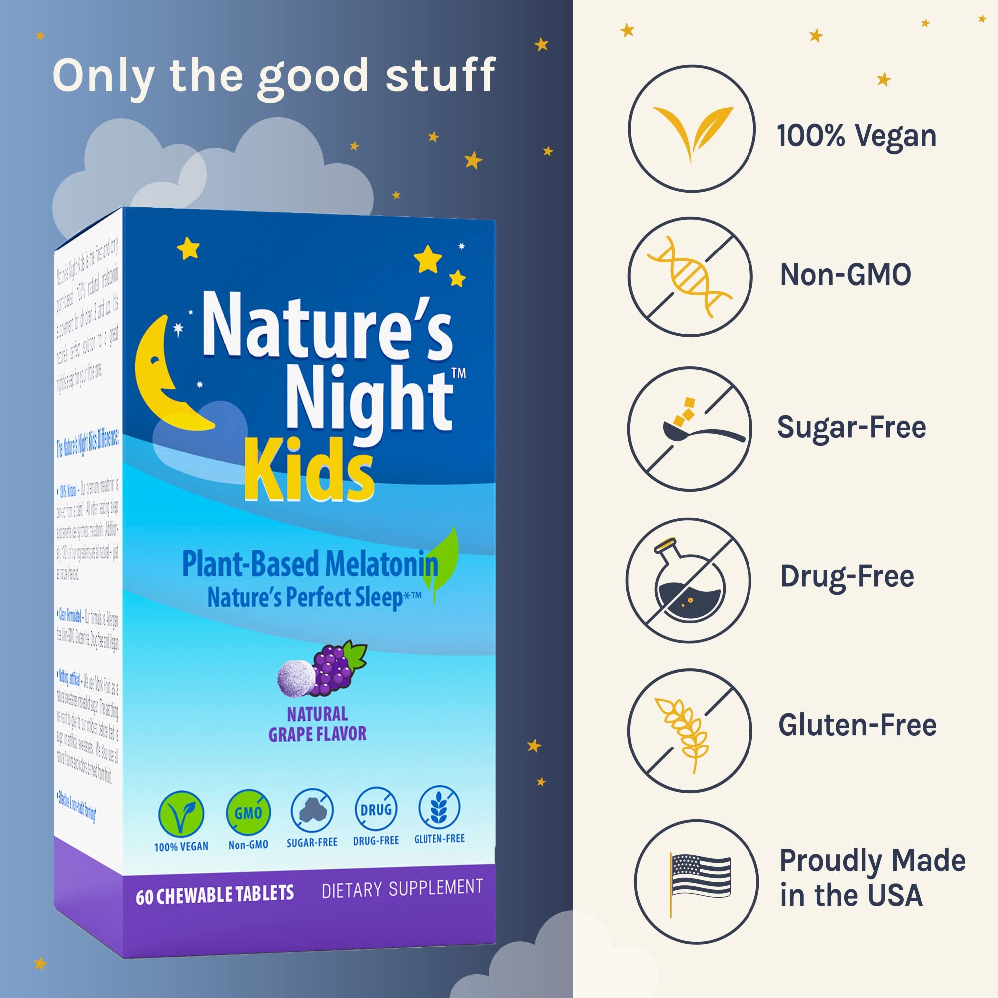 Nature's Night Kids ingredients list on the back of the packaging