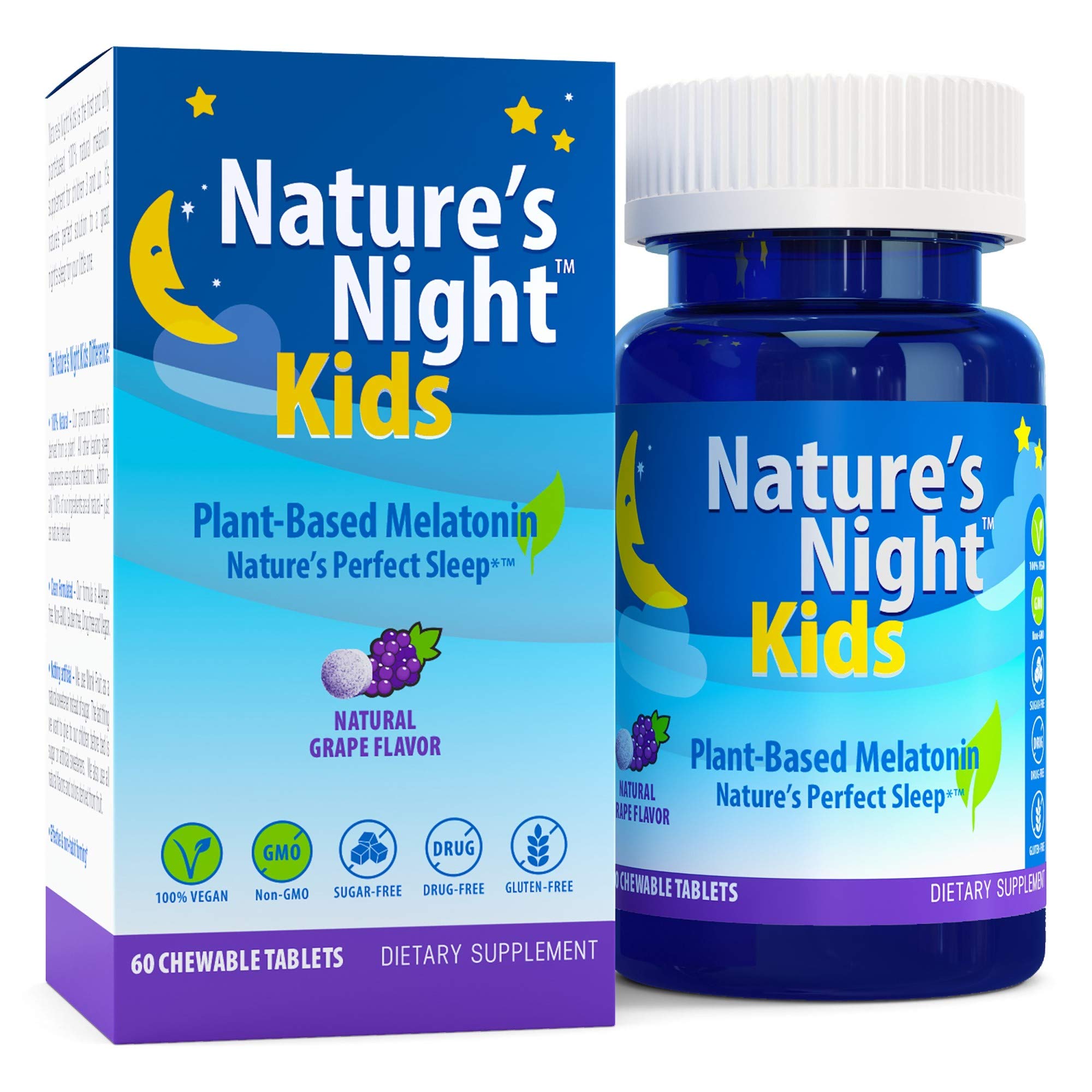 Nature's Night Kids plant-based melatonin chewable tablets front view