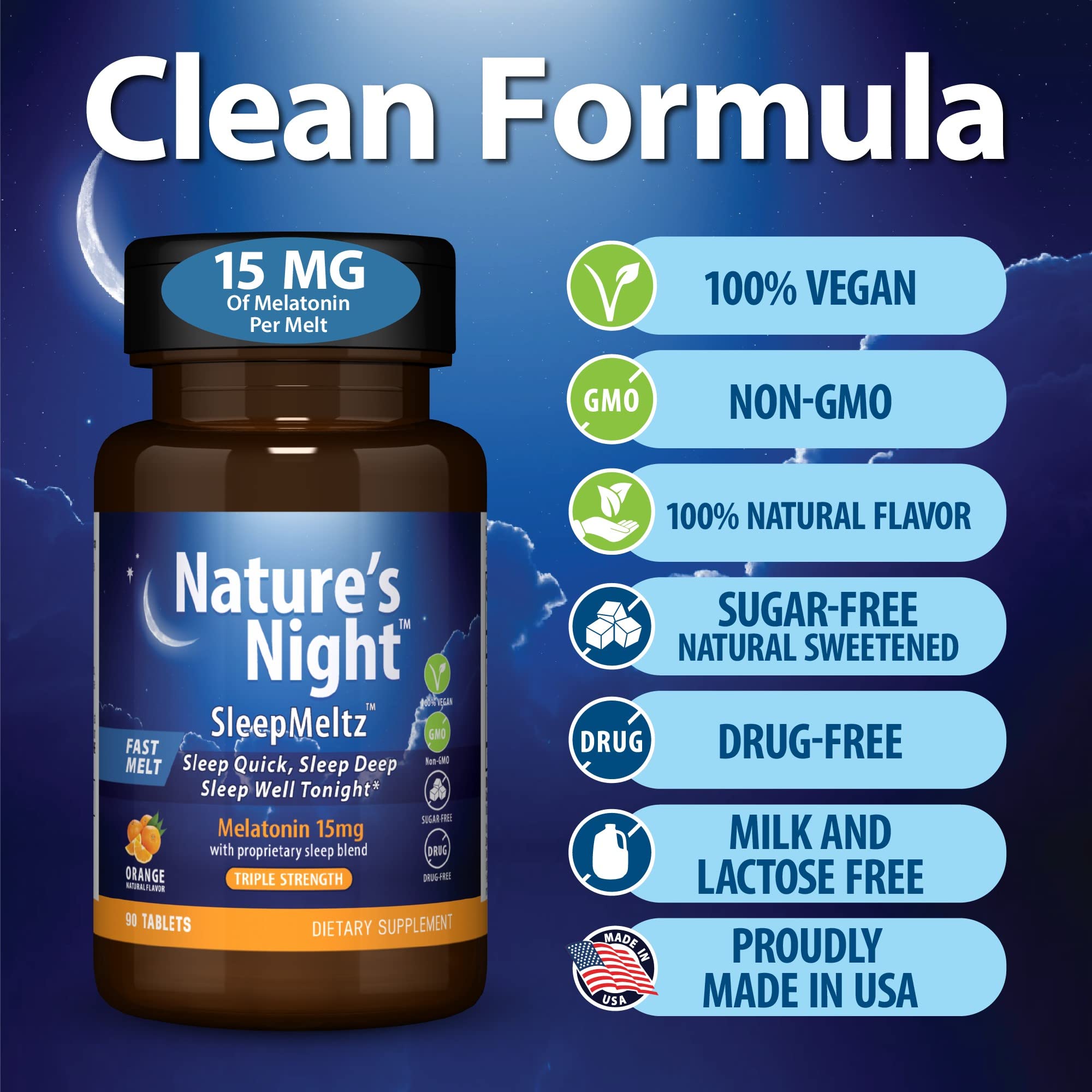 Nature's Night Melatonin 90 count side view