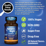 Nature's Night Melatonin tablets on a wooden surface