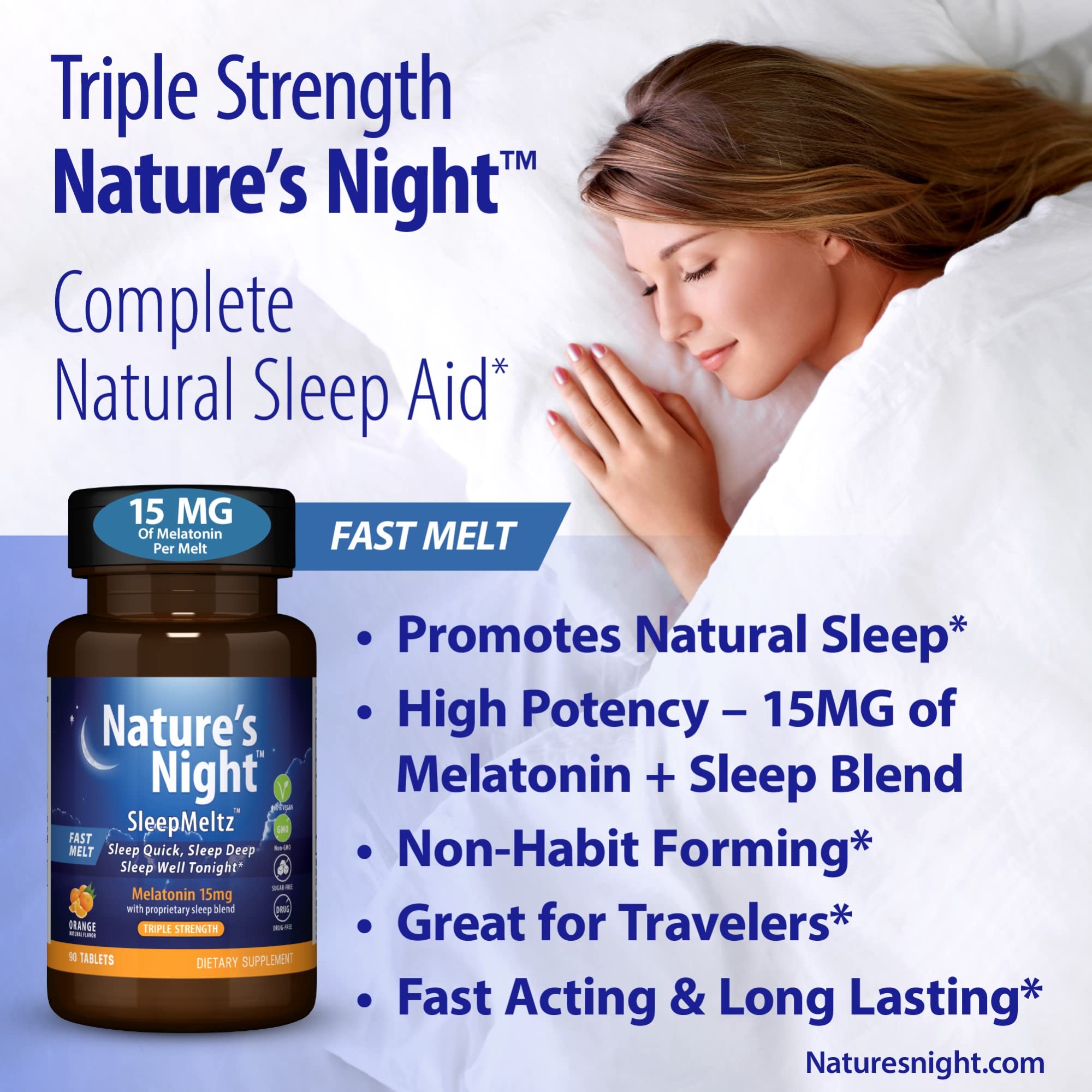 Nature's Night Triple Strength Melatonin 15mg bottle with label