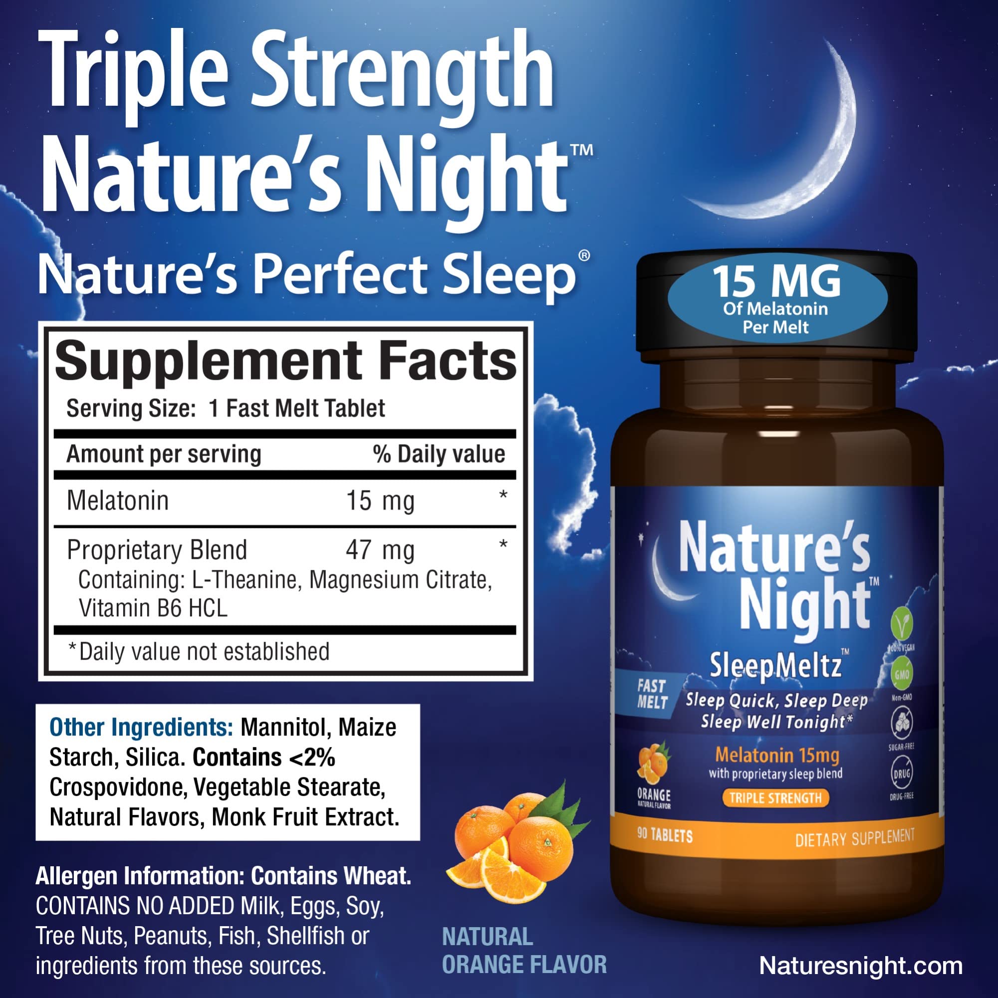 Nature's Night Triple Strength Melatonin 15mg tablet close-up