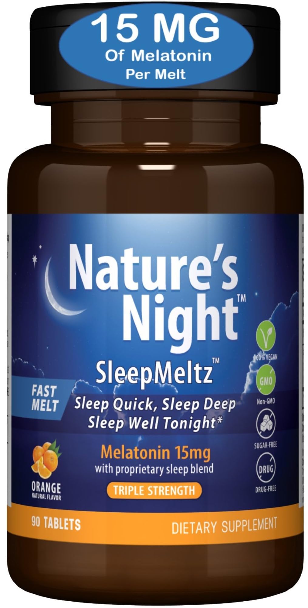 Nature's Night Triple Strength Melatonin 15mg tablet front view