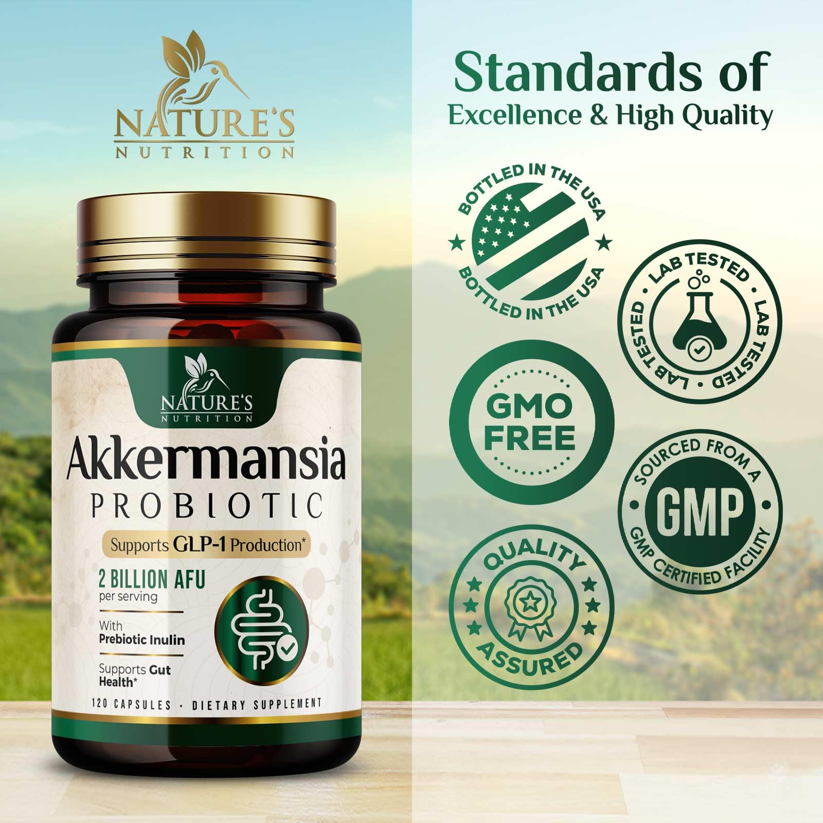 Nature's Nutrition Akkermansia Probiotic Supplement packaging