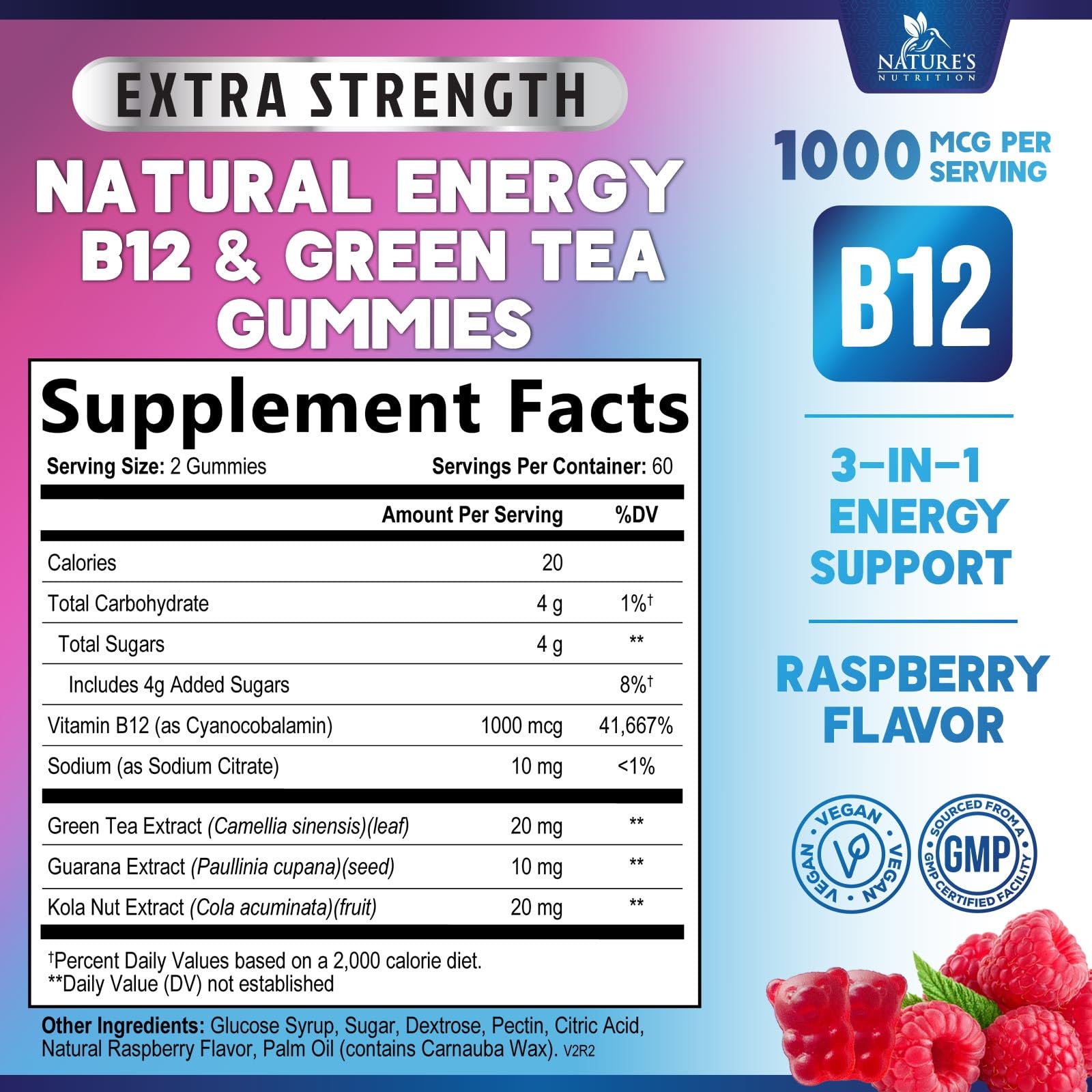 Nature's Nutrition B12 Energy Gummies showing berry flavour