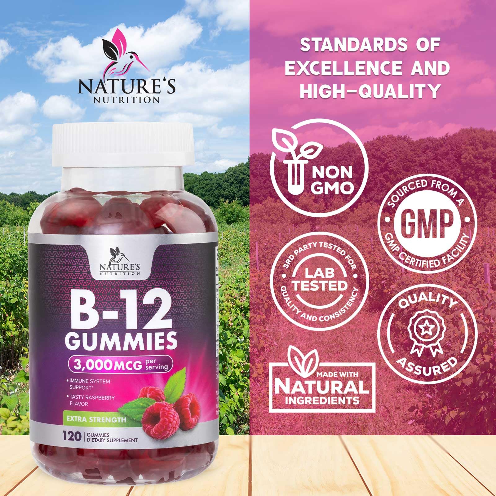 Nature's Nutrition B12 Gummies showing serving size