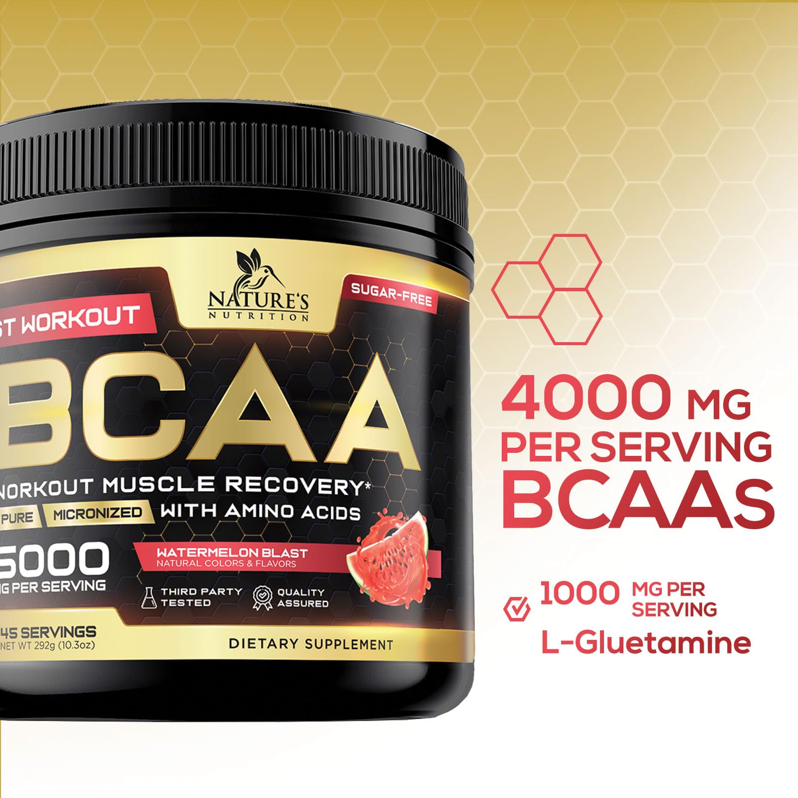 Nature's Nutrition BCAA Amino Acids Powder 358g side view