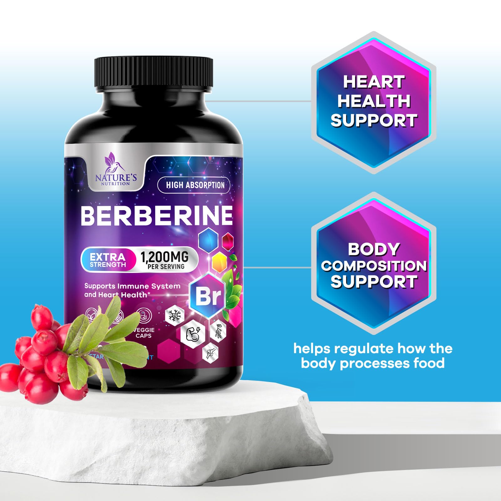 Nature's Nutrition Berberine HCL Supplement 1200mg ingredients list
