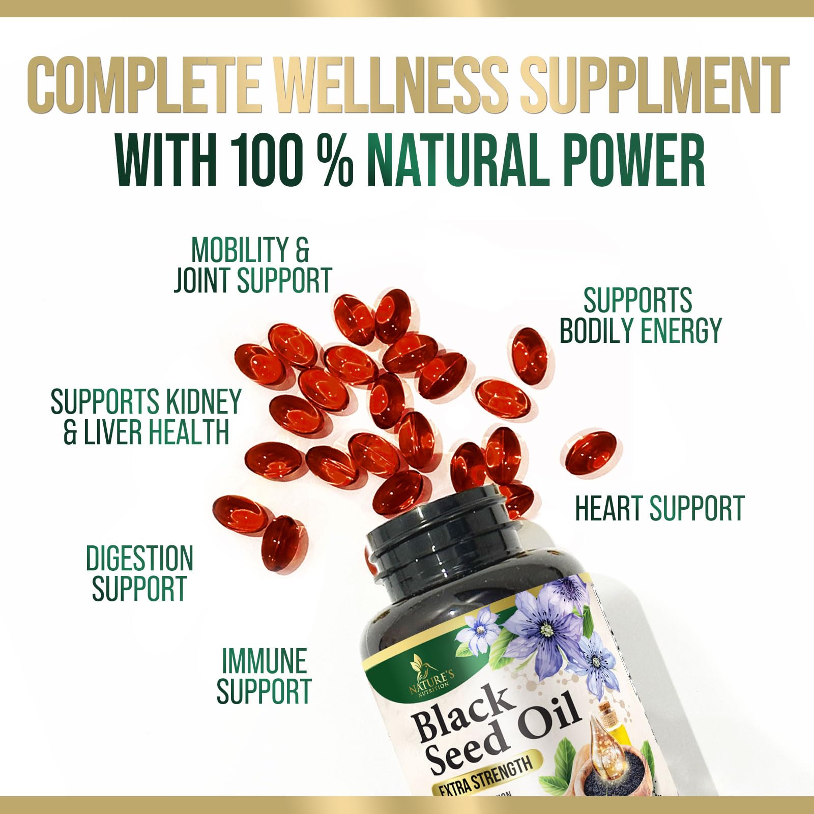 Nature's Nutrition Black Seed Oil Capsules 1000mg bottle back view