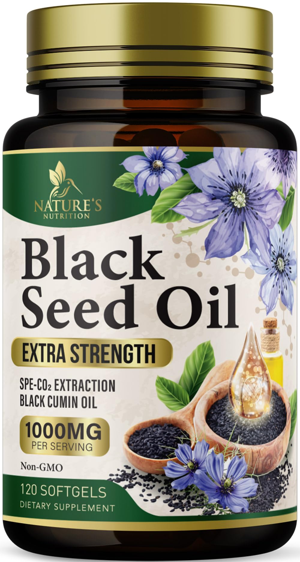 Nature's Nutrition Black Seed Oil Capsules 1000mg bottle front view