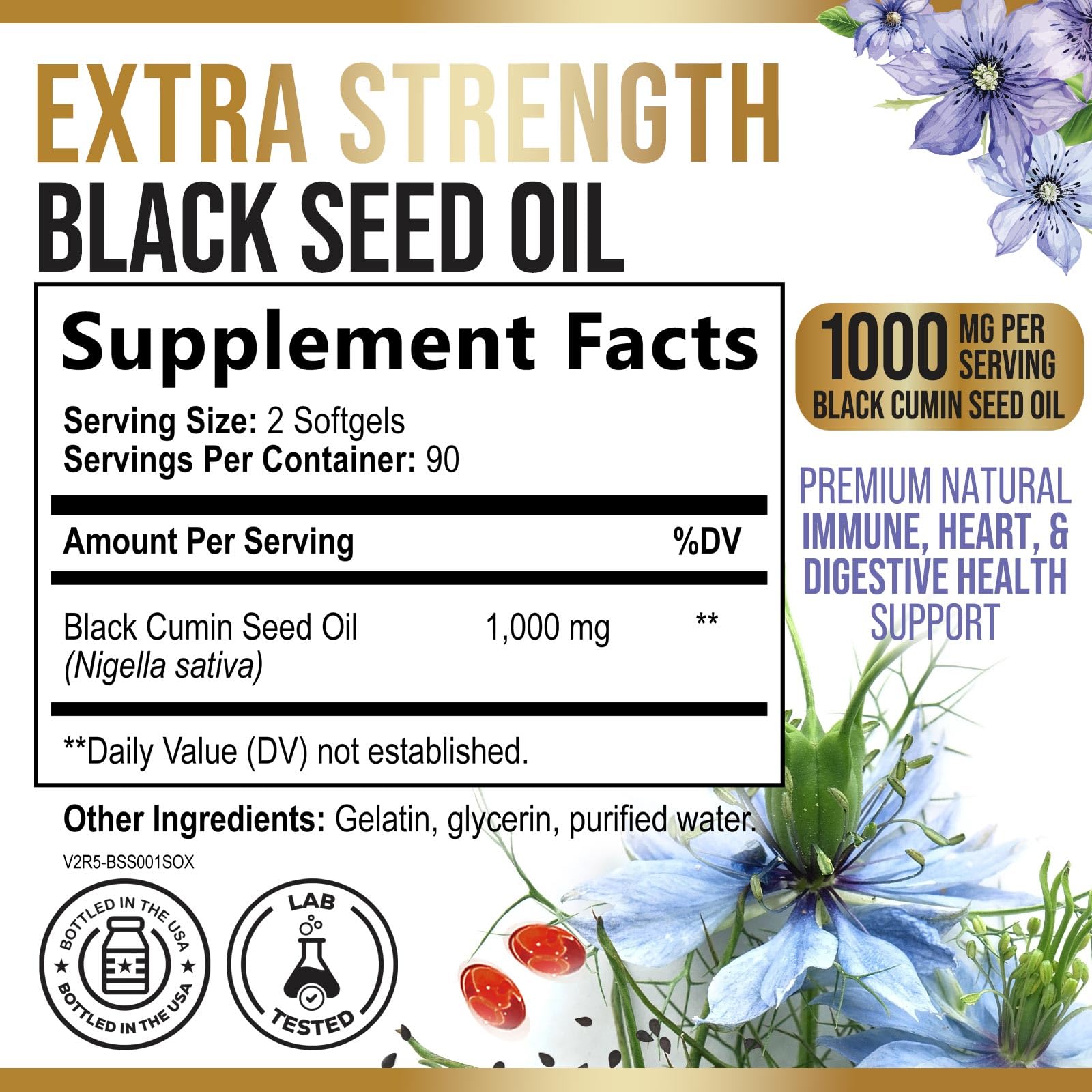 Nature's Nutrition Black Seed Oil Capsules 1000mg bottle with label