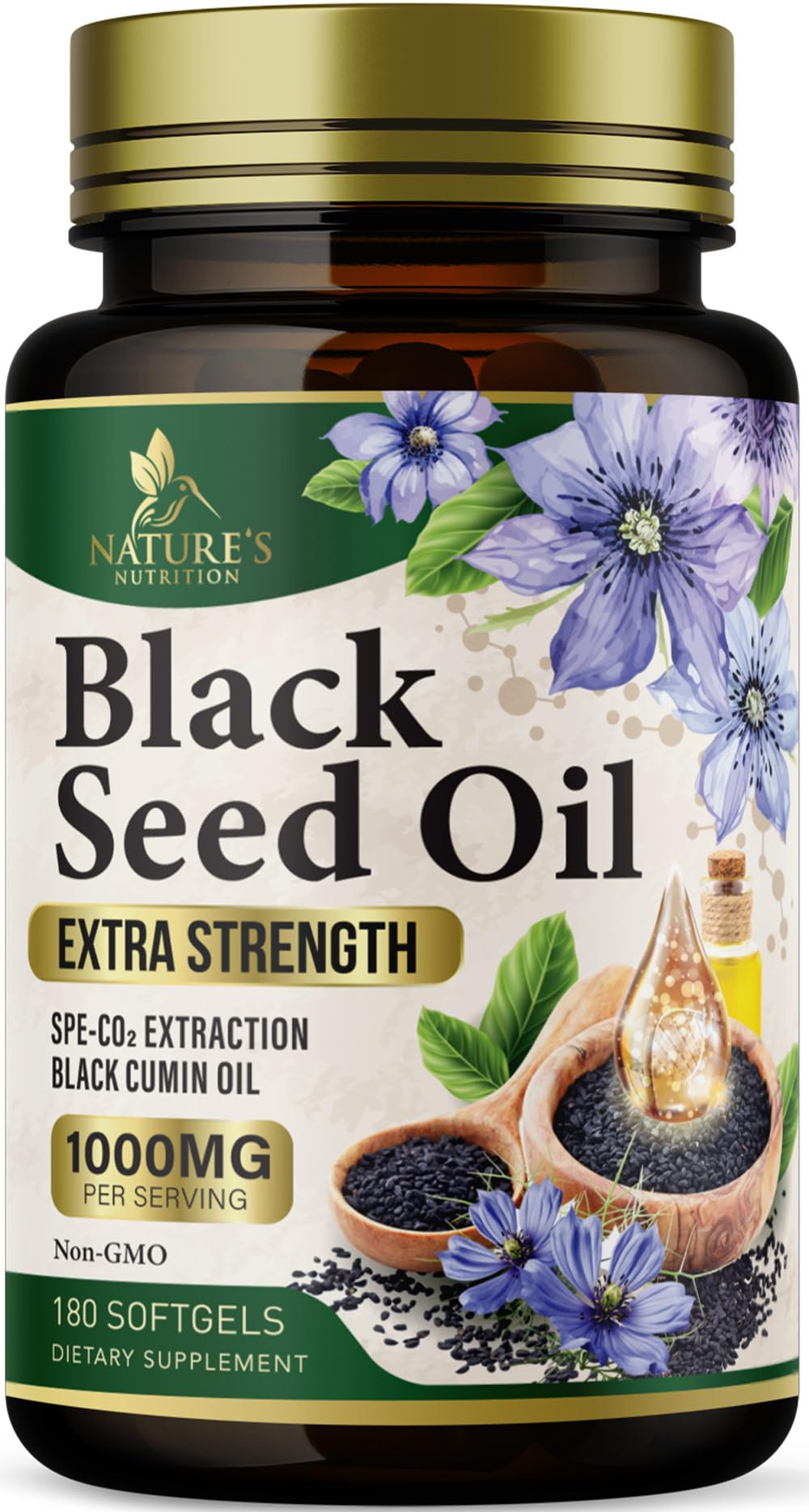 Nature's Nutrition Black Seed Oil Capsules 1000mg front view