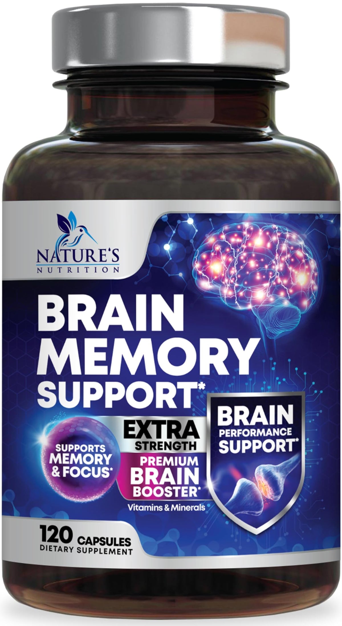 Nature's Nutrition Brain Memory Supplement Capsules front view