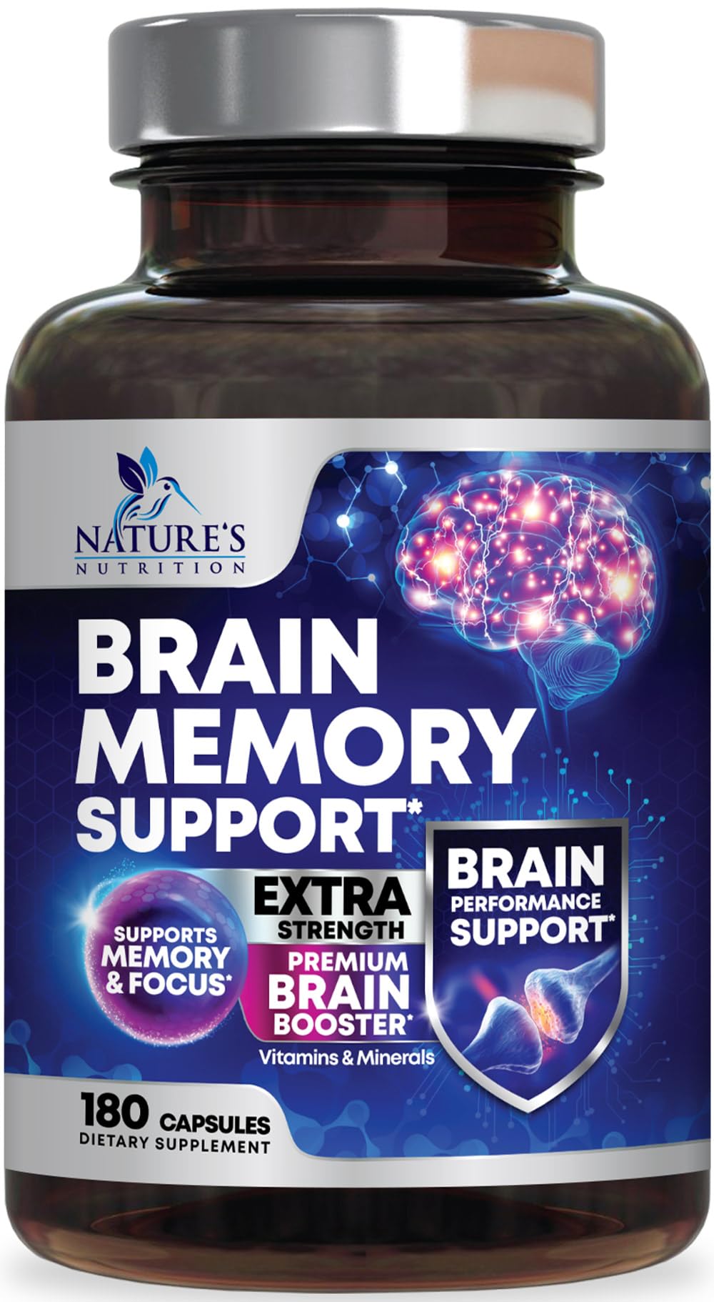 Nature's Nutrition Brain Memory Supplement Capsules front view