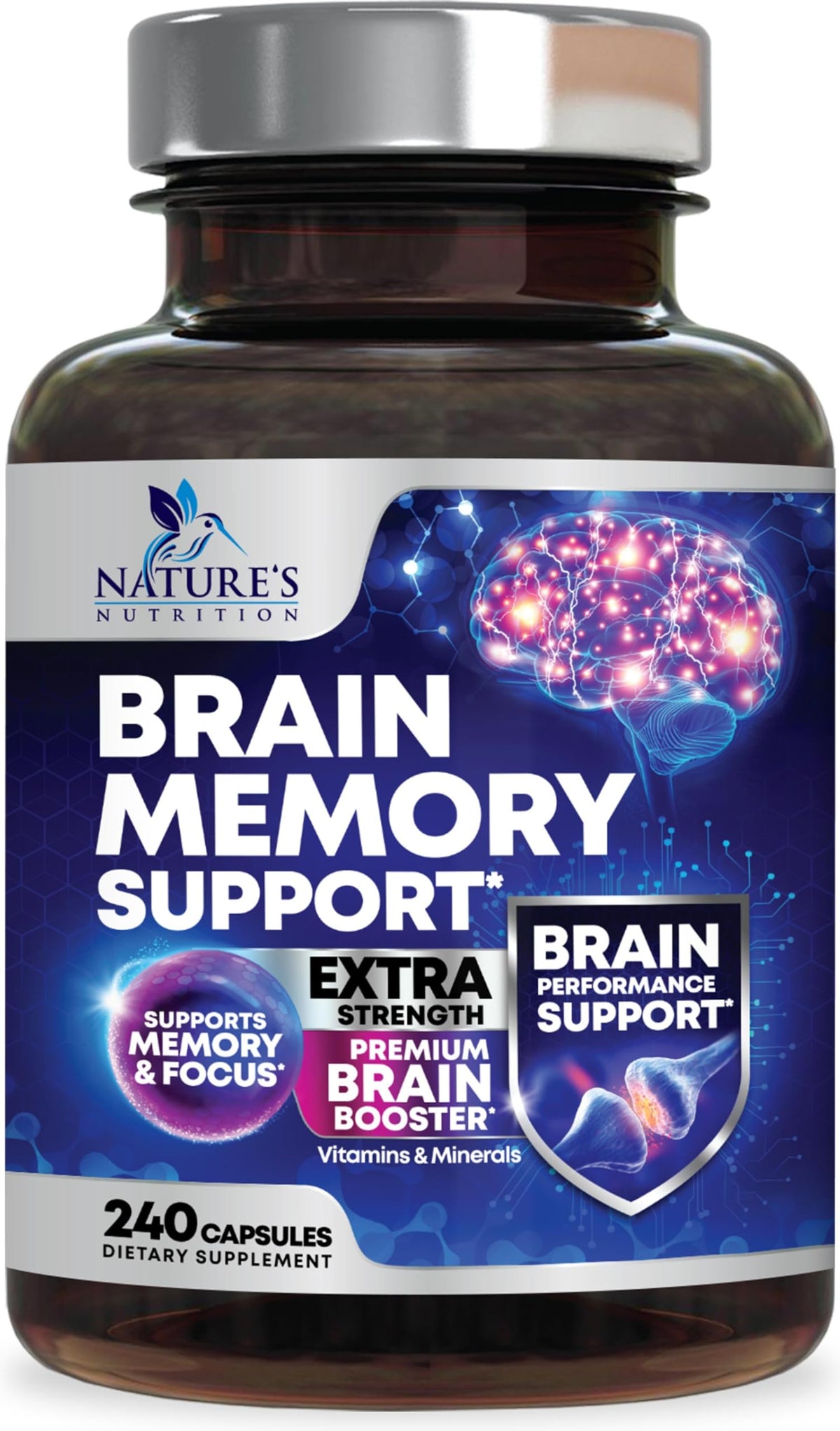 Nature's Nutrition Brain Memory Supplement Capsules front view