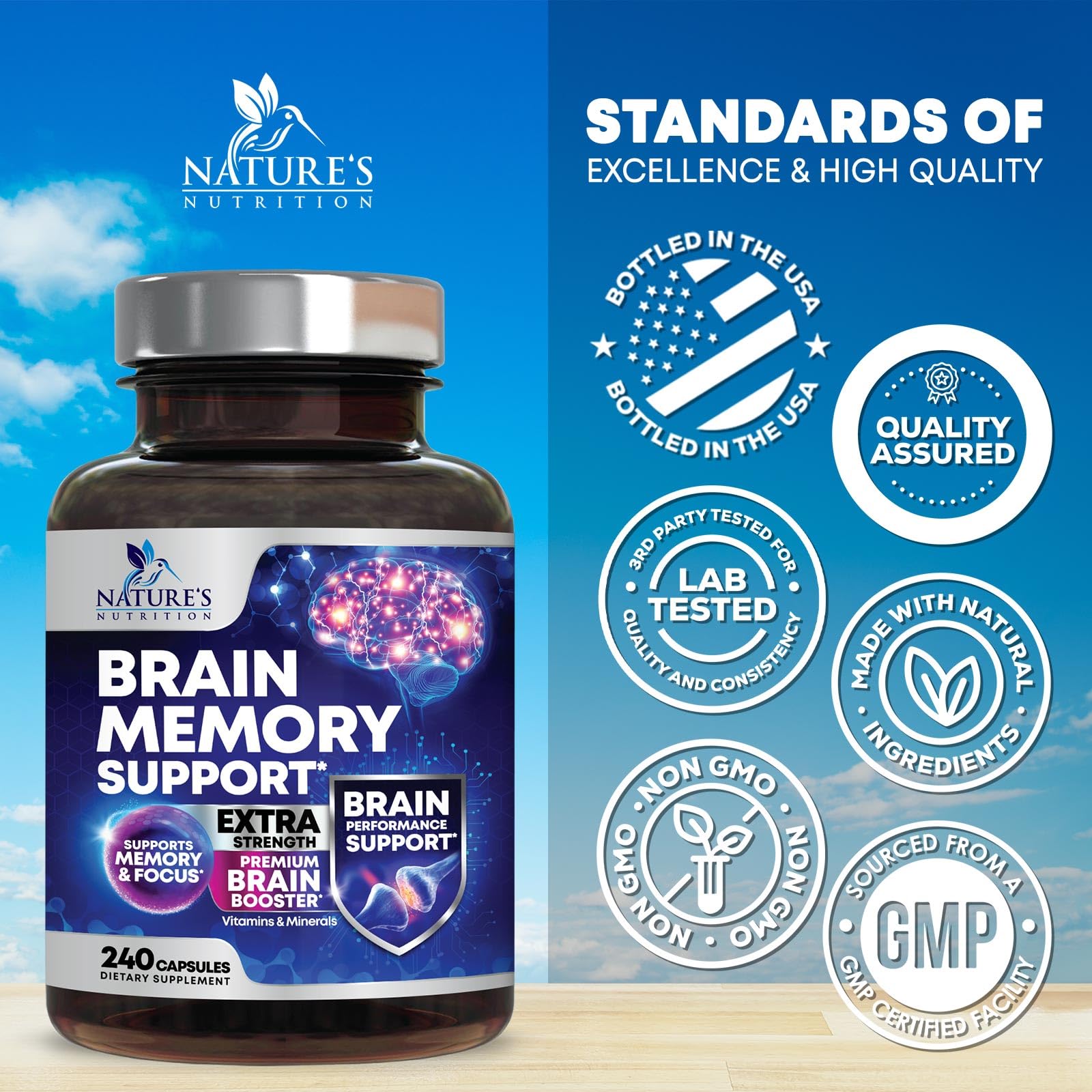 Nature's Nutrition Brain Memory Supplement Capsules in packaging