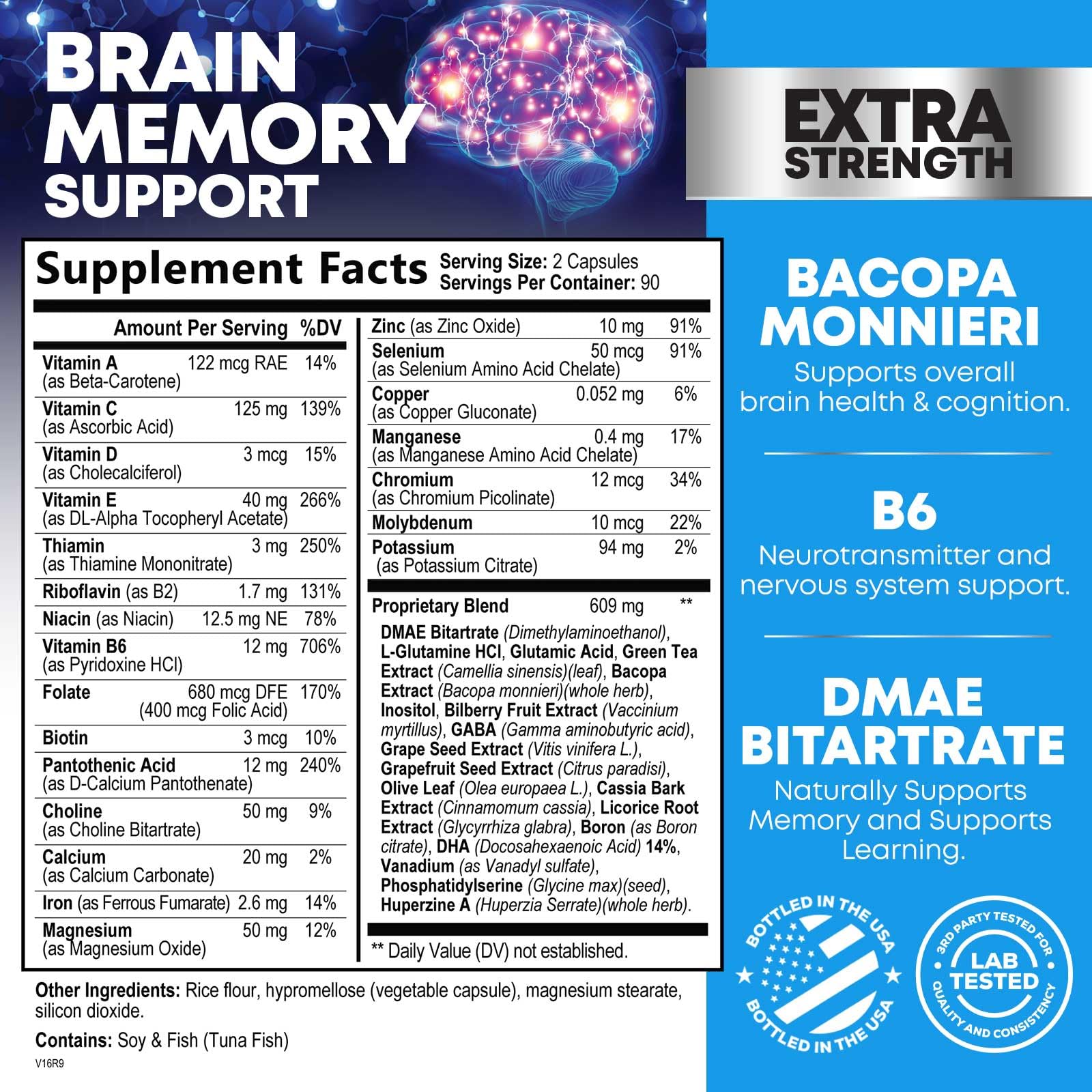 Nature's Nutrition Brain Memory Supplement Capsules side view
