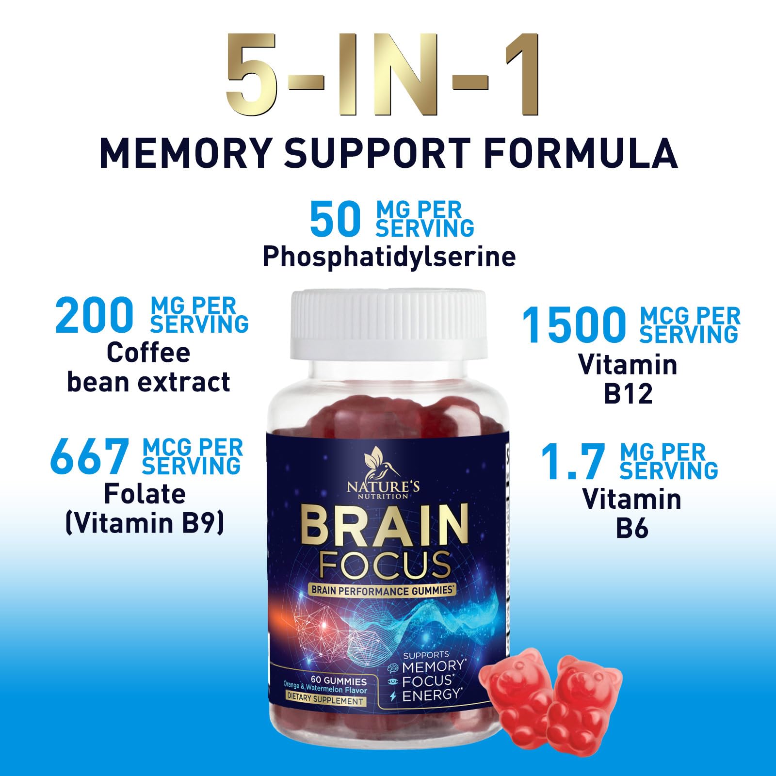 Nature's Nutrition Brain Support Gummies close-up of gummies