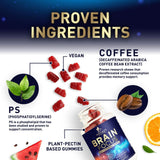 Nature's Nutrition Brain Support Gummies with a hand holding one gummy