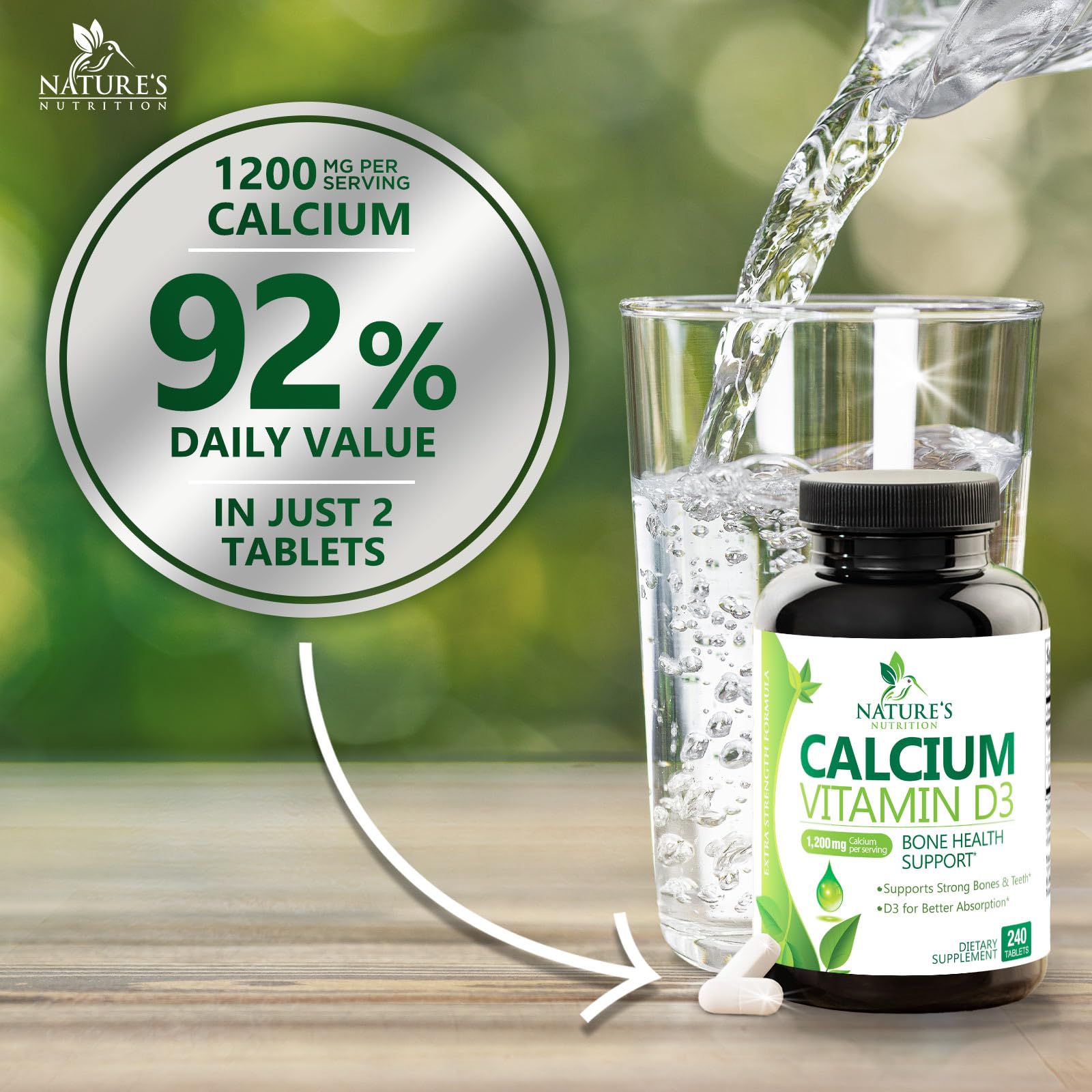 Nature's Nutrition Calcium Supplement 1200mg bottle back view