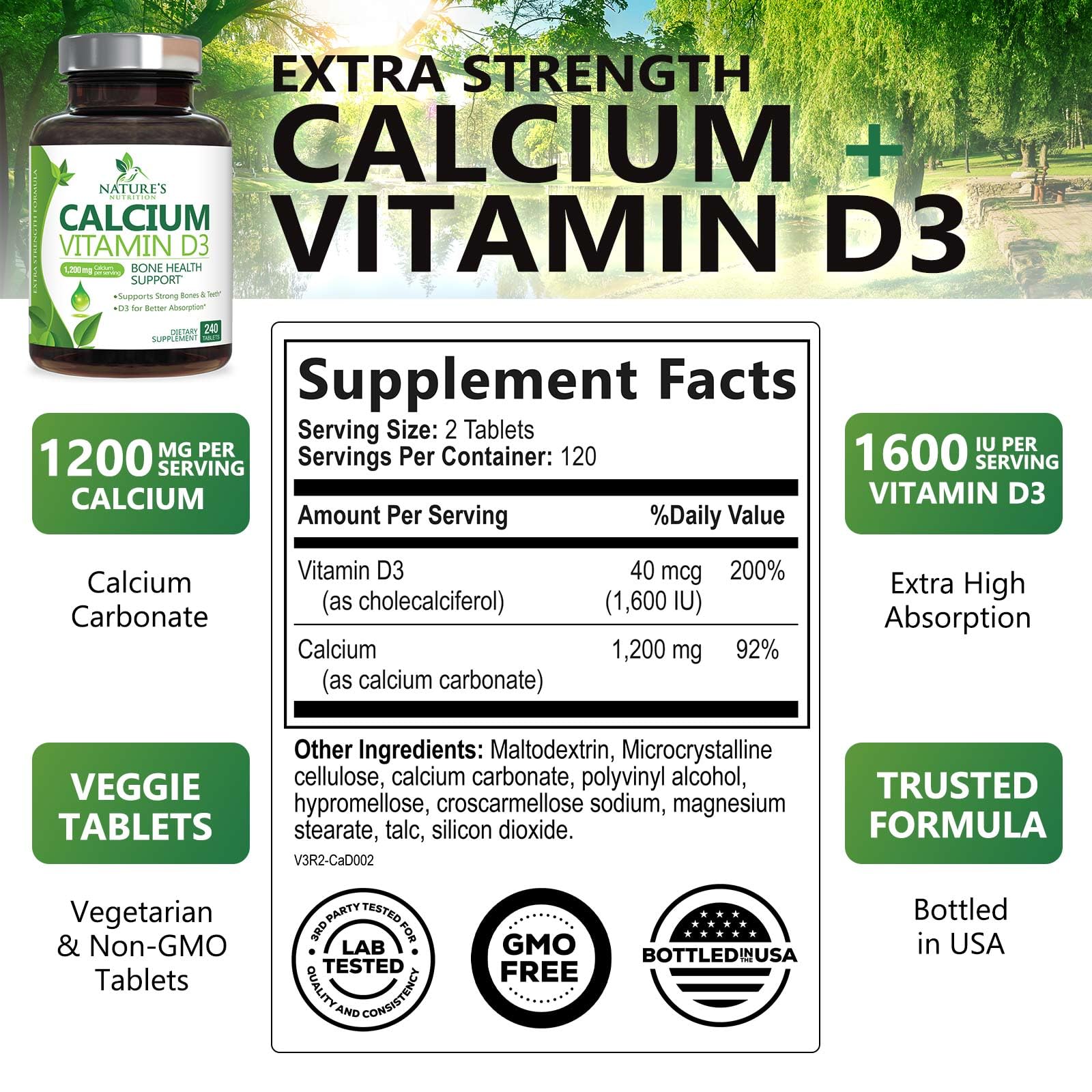 Nature's Nutrition Calcium Supplement 1200mg bottle side view