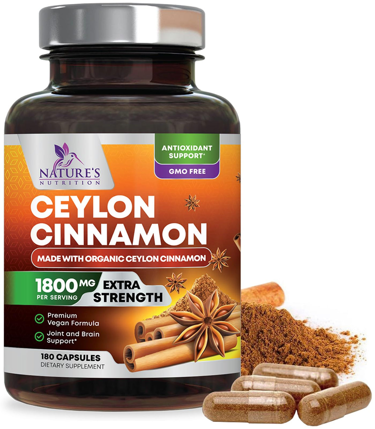 Nature's Nutrition Ceylon Cinnamon Capsules front view