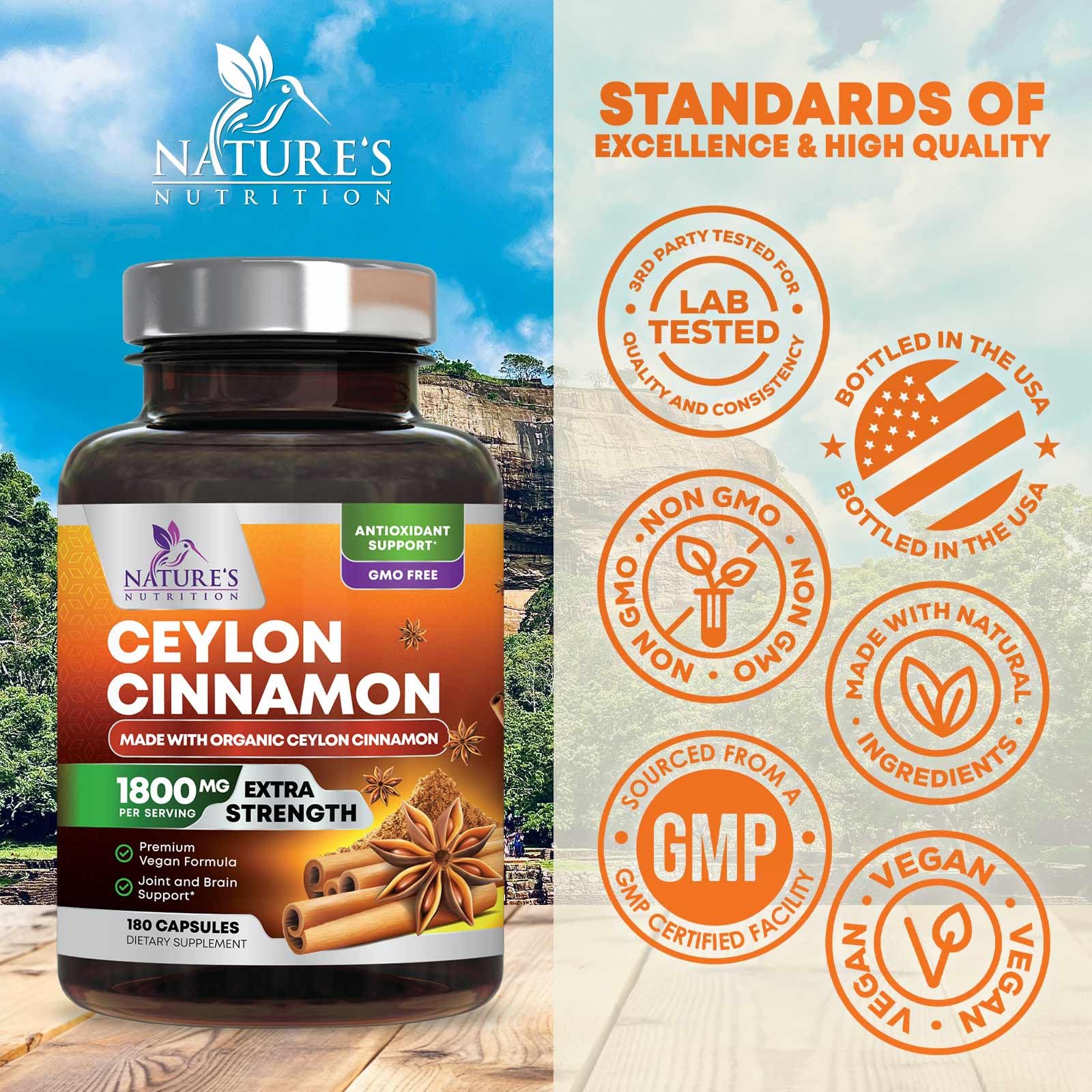 Nature's Nutrition Ceylon Cinnamon Capsules side view